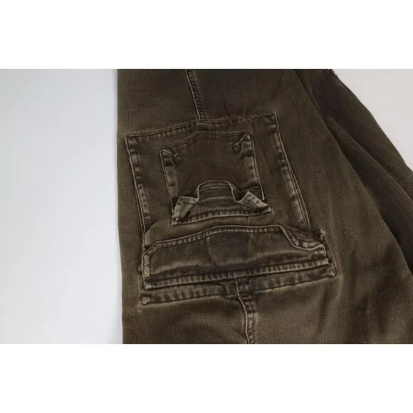Vintage 90s Woolrich Mens 34x29 Thrashed Wide Leg Denim Cargo Jeans Breen Cotton